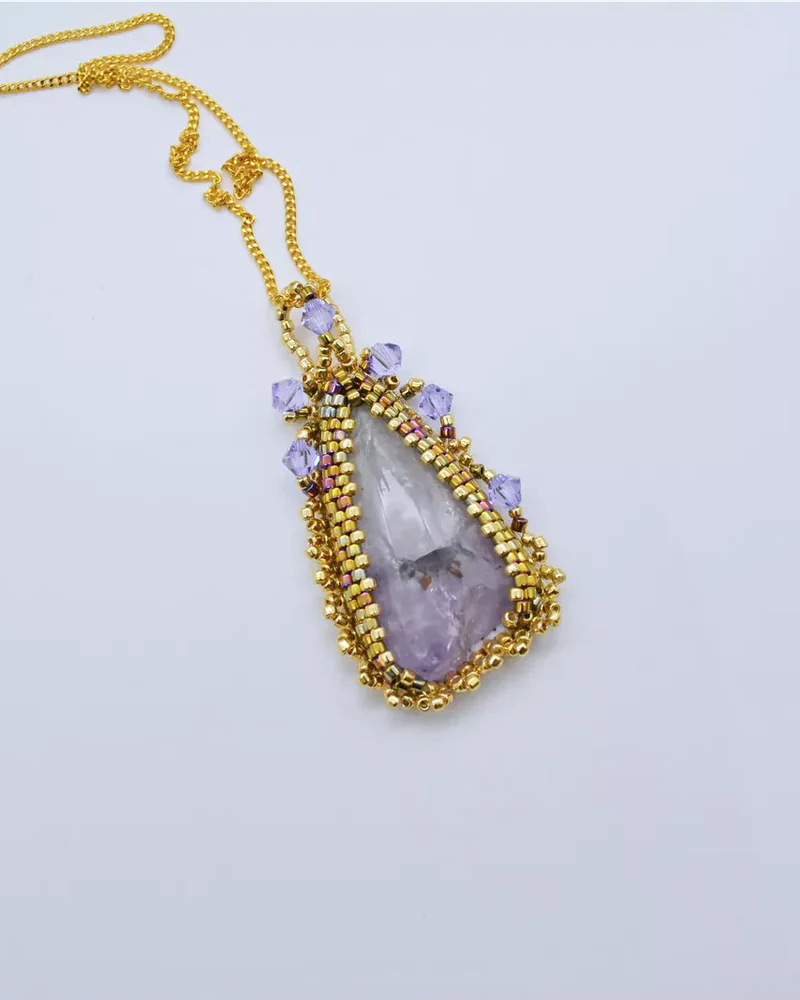 Подвеска ручной работы с аметистом и Swarovski
