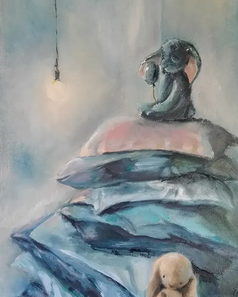 Подушки и игрушки. Картина маслом 30×50 см — 30×50 см