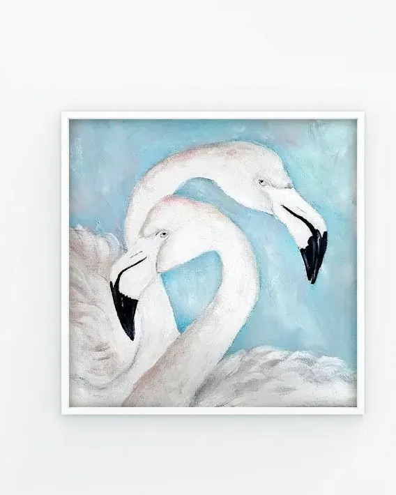 Фламинго. Картина маслом 20×20 см — 20×20 см