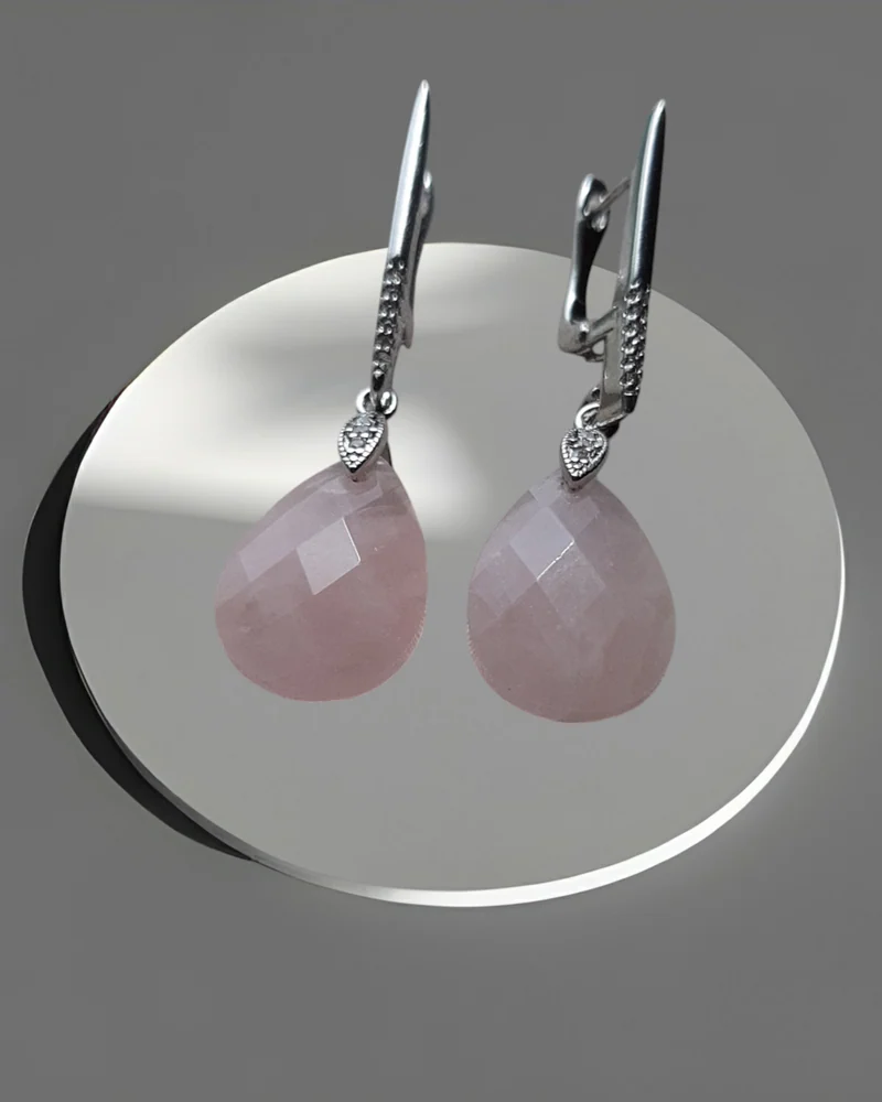 Серьги с розовым кварцем капля