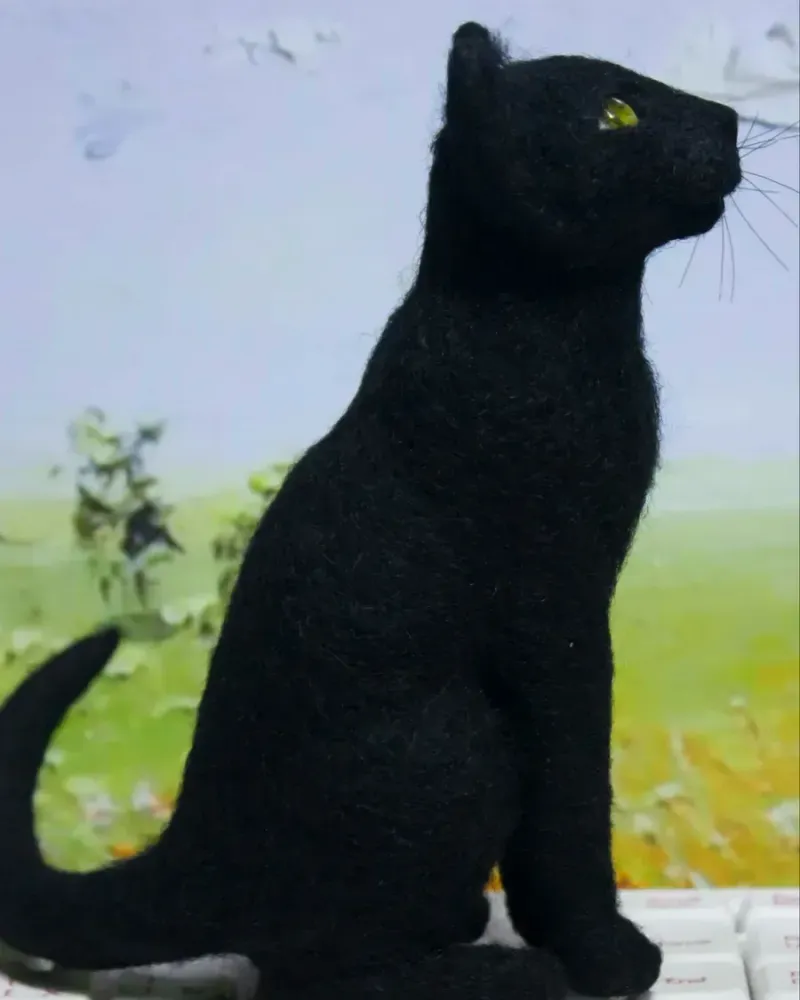 Чёрная кошка, игрушка из шерсти — Основной