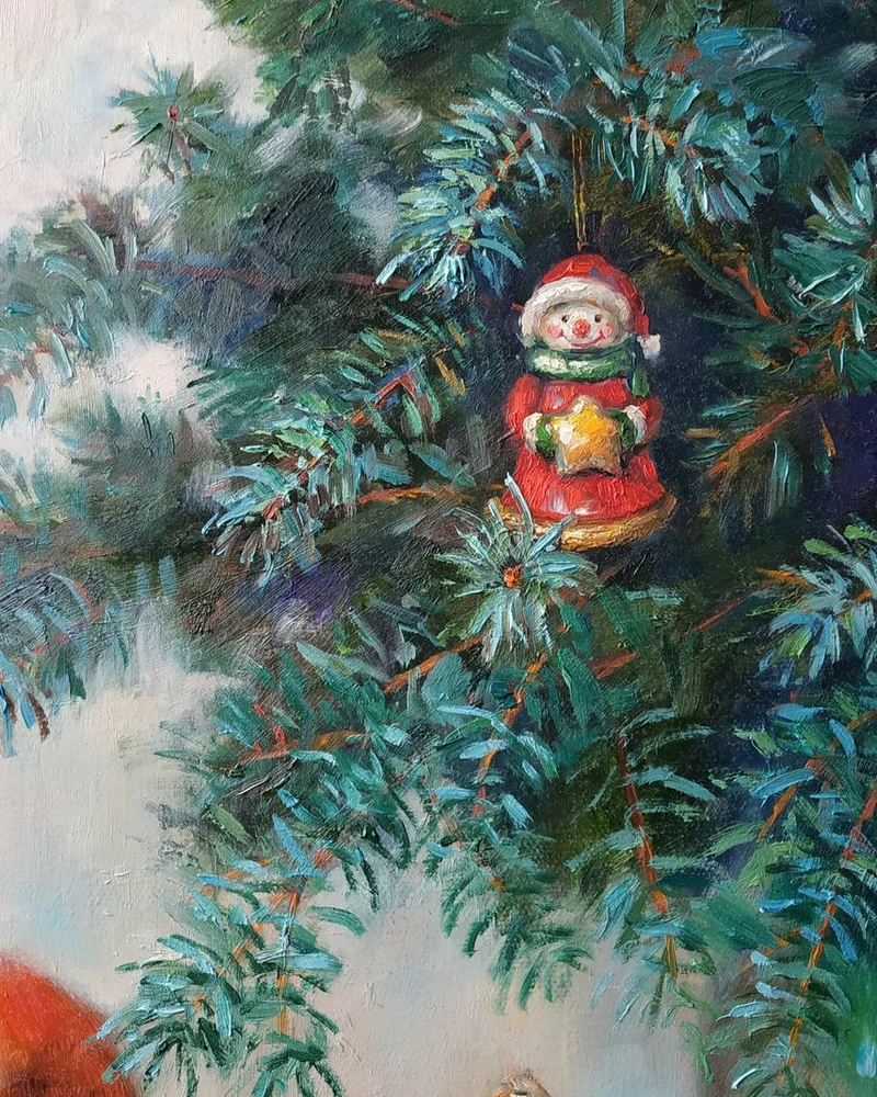 Новогодняя чашечка кофе. Картина маслом на холсте