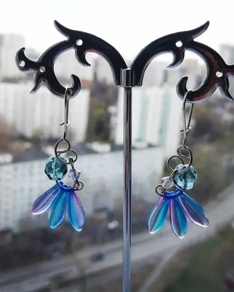 Серьги Синяя птица — Чешское стекло