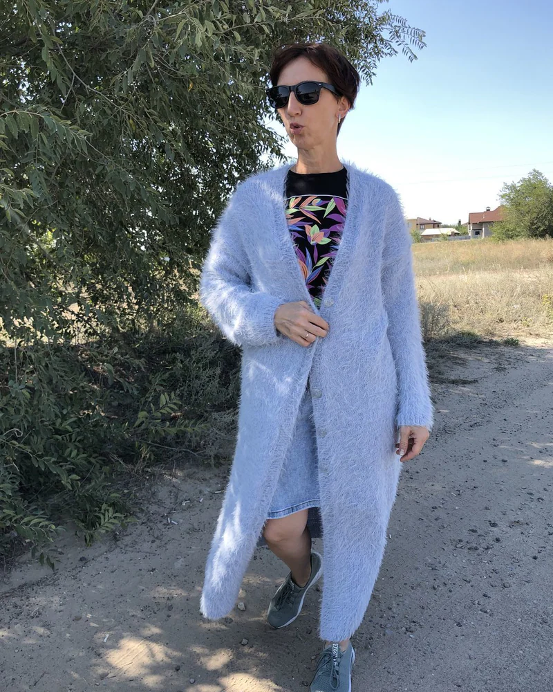 Голубой Женский кардиган длинный — Длинный кардиган