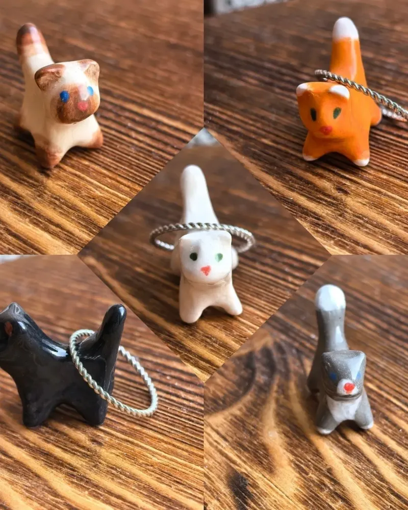 Котик из керамики — подставка для кольца или кисти — Котик