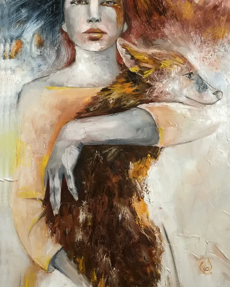 Девушка и лиса. Картина маслом 40×60 см — 40×60 см