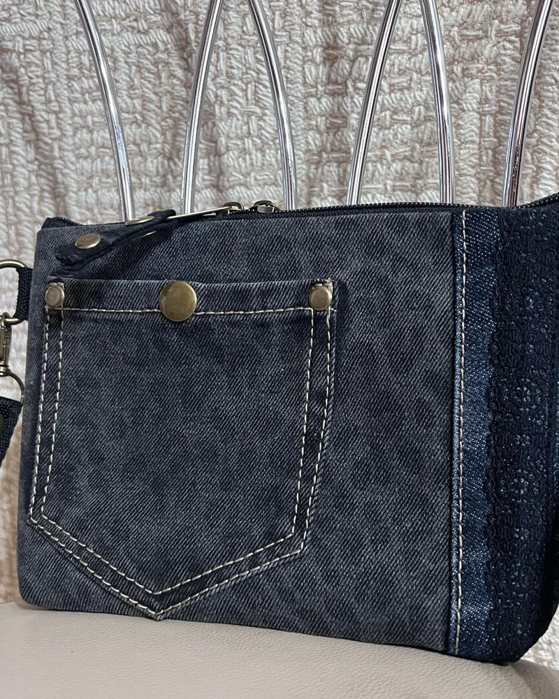 Джинсовая косметичка, маленькая сумочка на ремешке