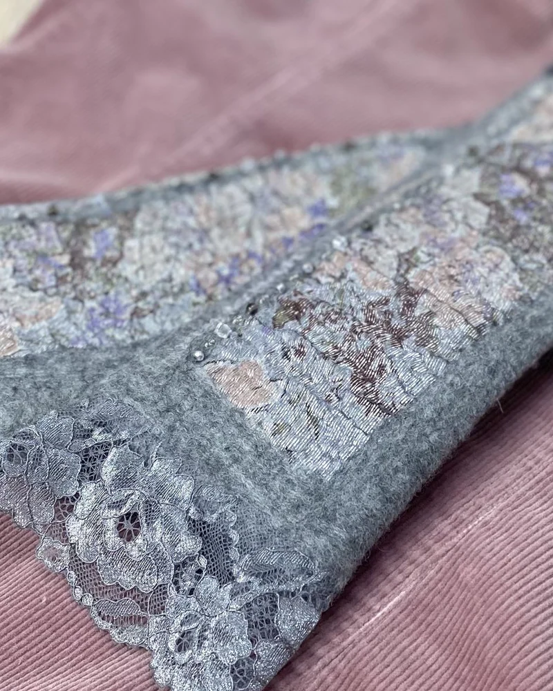 Митенки валяные длинные теплые "Серебряная осень"