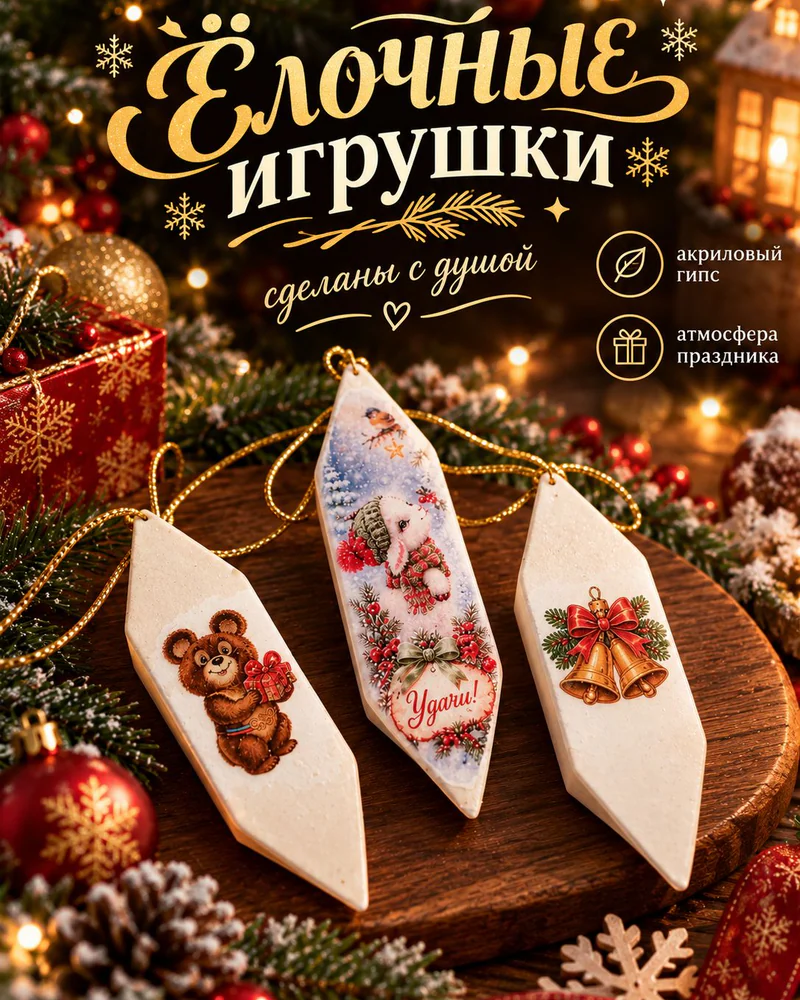 Елочная игрушка белый 3 шт