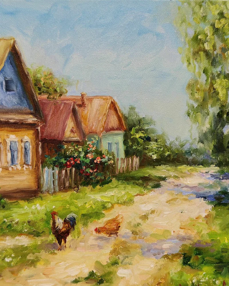 Картины сельский пейзаж Милая деревенька из детства в ассортименте