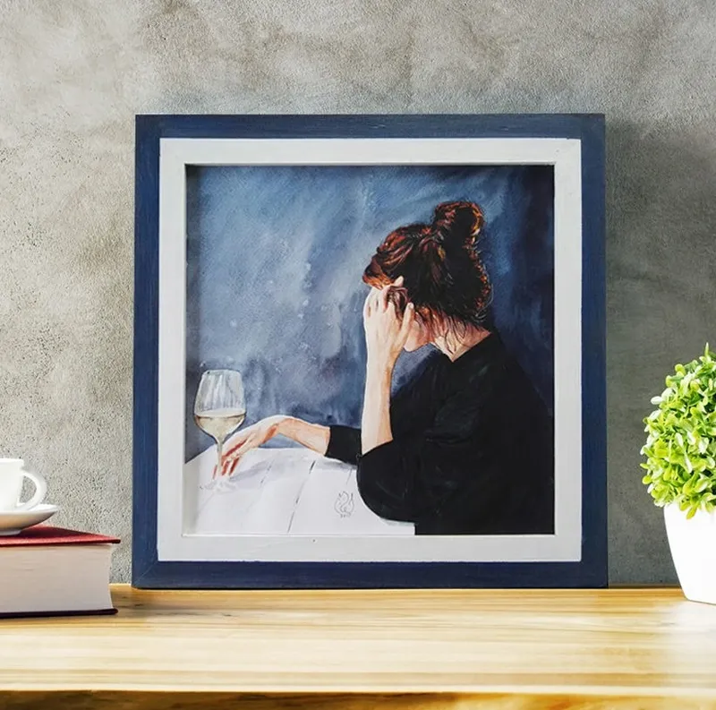 Девушка и вино. Акварель 30×30 см