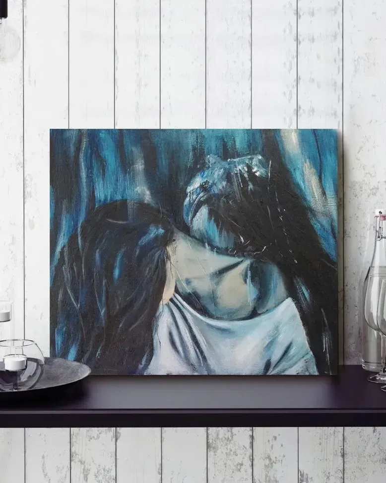 Девушка и ворон. Картина маслом 40×35 см — 40×35 см