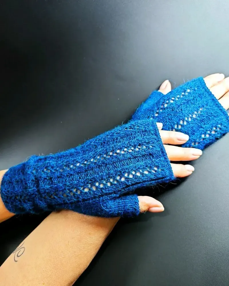Ажурные митенки из мериноса — Синие — Синие