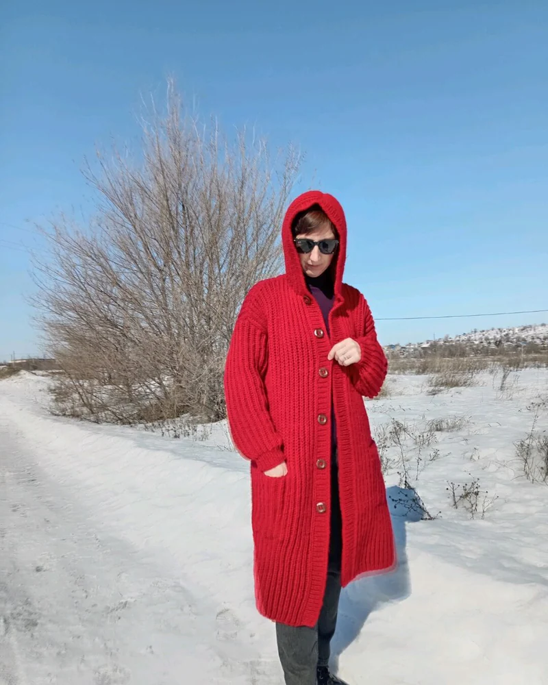 Красный Кардиган мужской вязаный