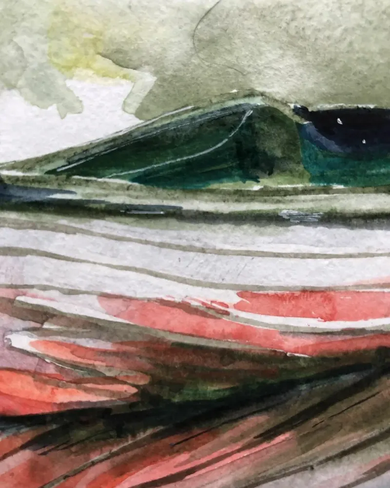 Летний пейзаж с лодкой. Акварель 20×30 см — 20×30 см