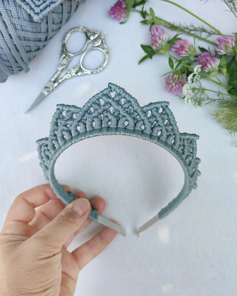 Кокошник макраме Царевна малая серый