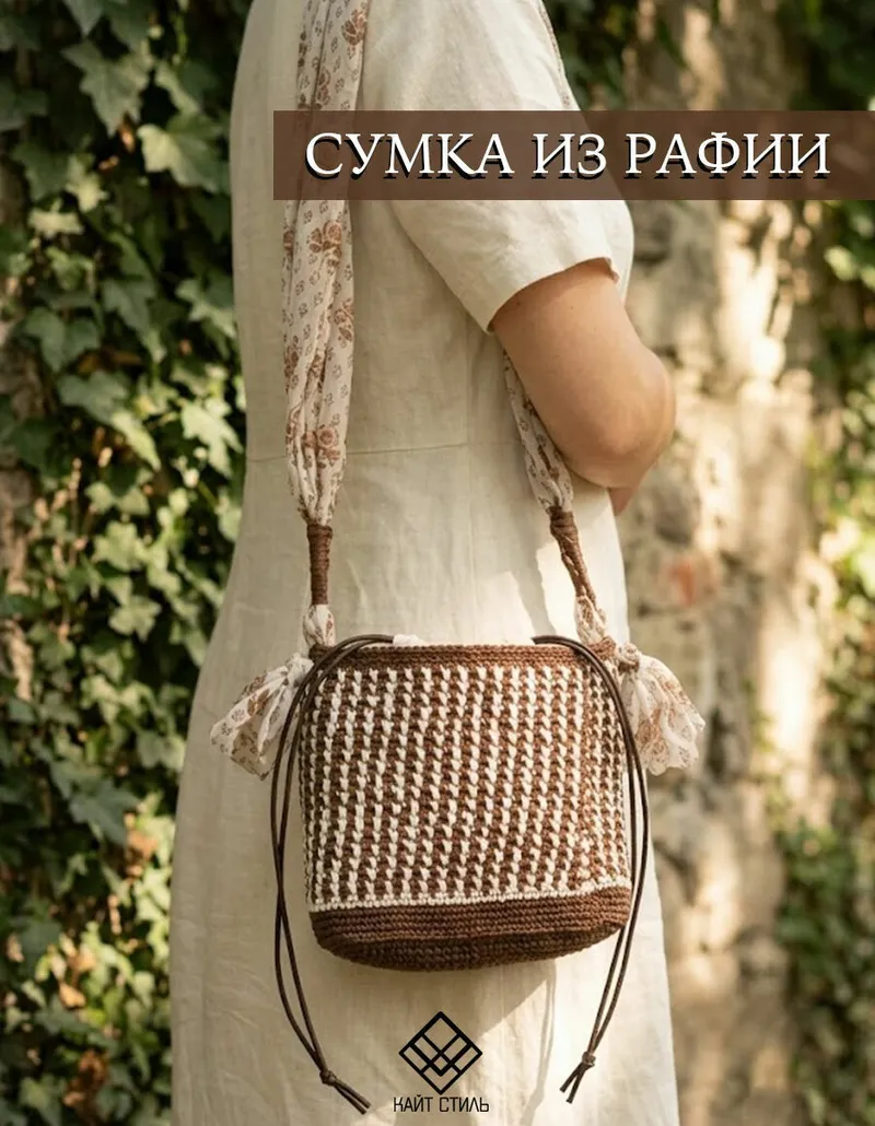 Сумка из рафии с ремешком-платком