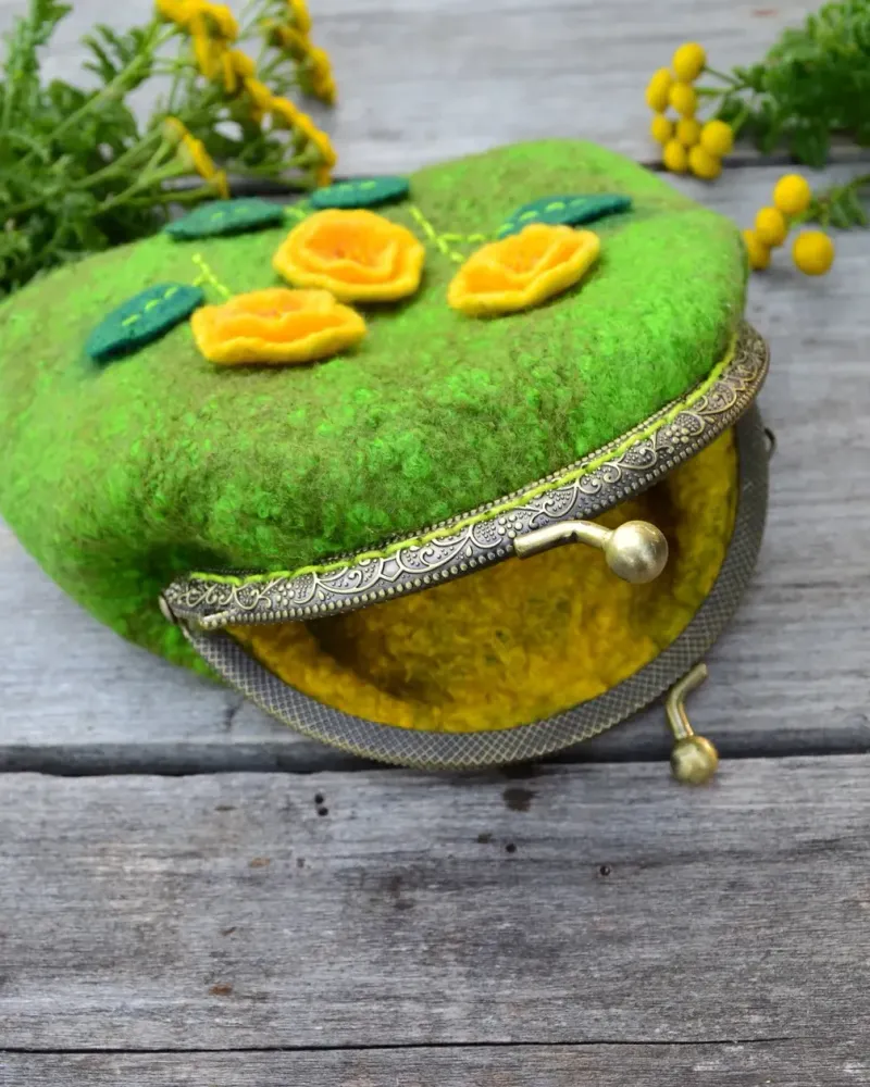 Валяный кошелёк с фермуаром «Солнышки» — Ручная работа