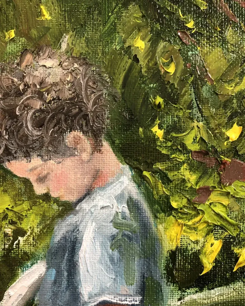 Мальчик с котом. Картина маслом 20×30 см — 20×30 см