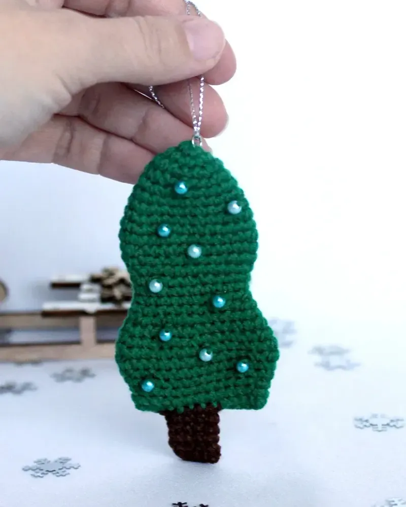 Ёлочная игрушка вязаная «Ёлка» — Зеленый