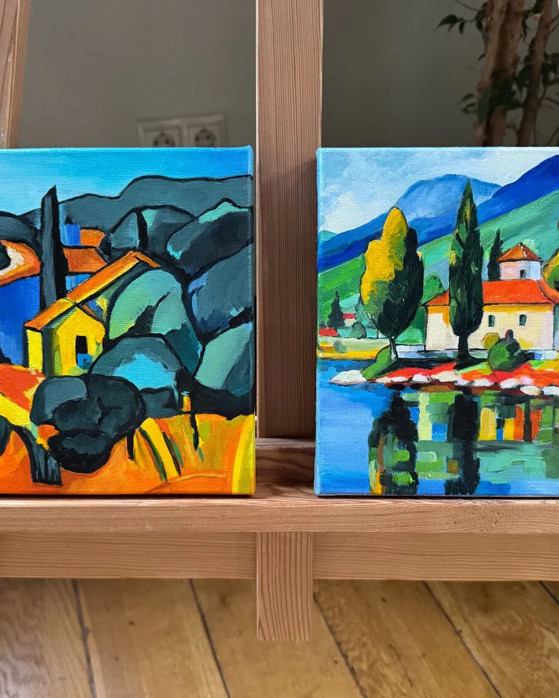 Диптих маслом «Южный пейзаж», 2 картины 20×20 см — Оригинал