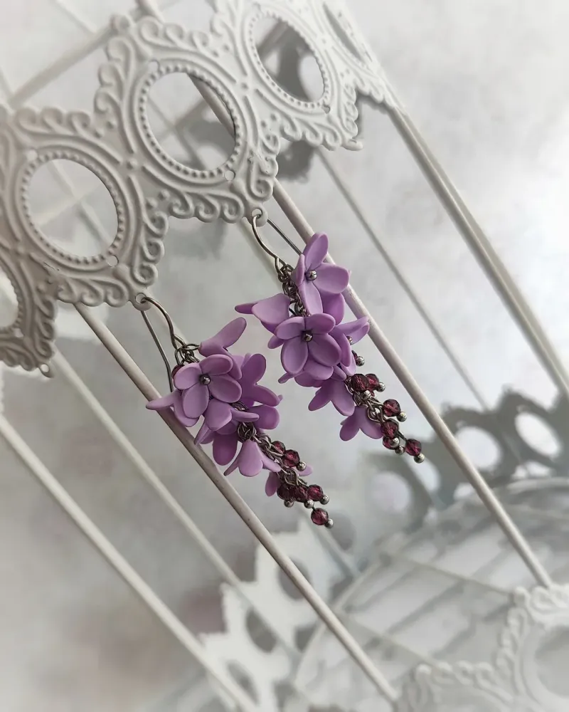 Серьги с цветами — Фиолетовый