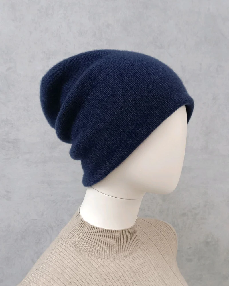 Baby Cashmere 100%. Мужская/женская двойная шапочка бини — Синий