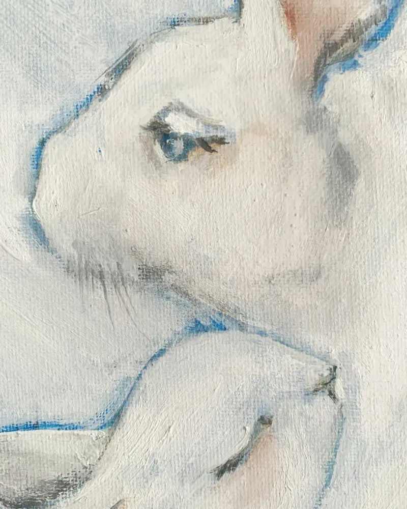 Кролик мама и малыш. Картина маслом 20×30 см — 20×30 см