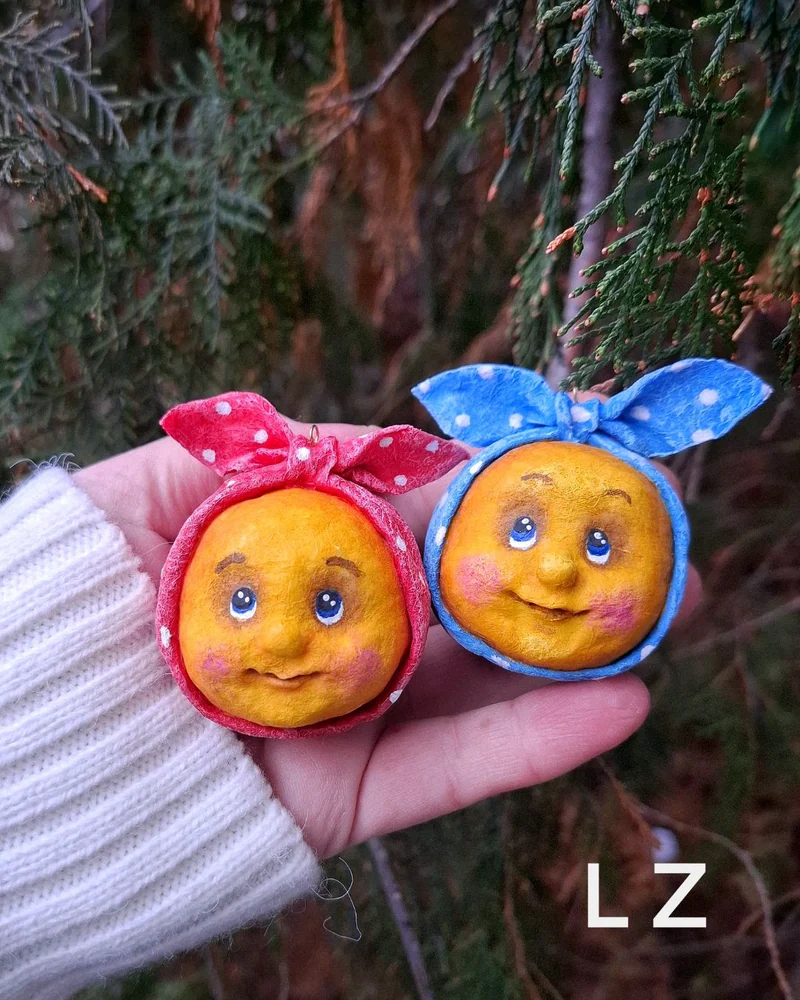 Жёлтый Колобок, ватная ёлочная игрушка