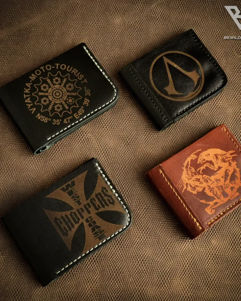 Кошелёк из натуральной кожи — Чёрный, гравировка Assassin’s Creed