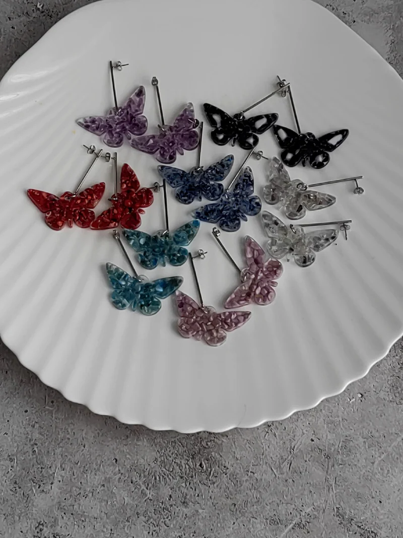 Серьги Бабочки из крошки натуральных камней