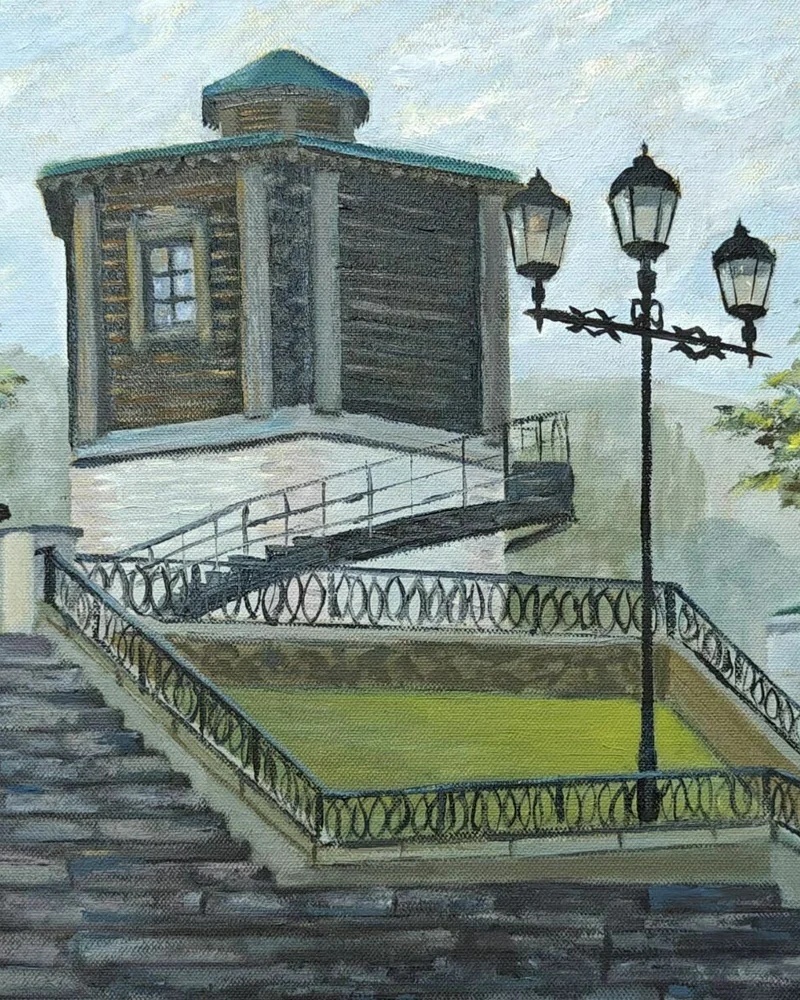 Картина маслом на холсте "Водонапорная башня г.Екатеринбург"