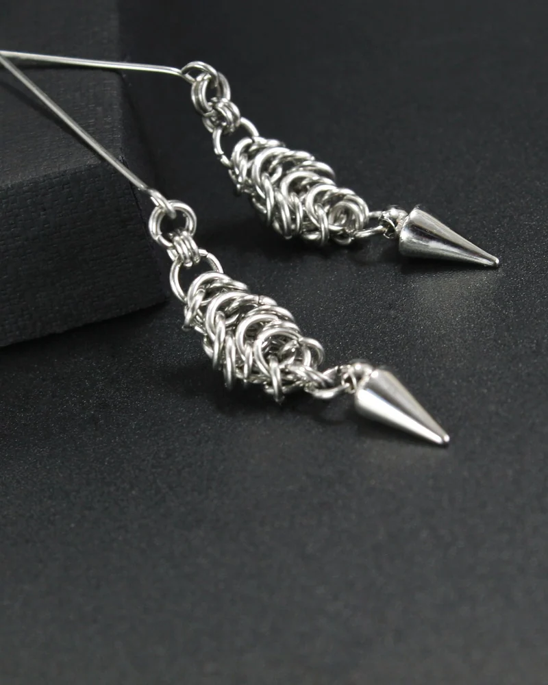 Стильные длинные серьги "Steel chains" — серебряные — Основной