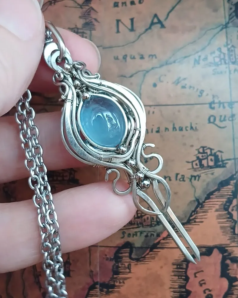 Кулон с аквамарином голубой "Magic key" — Аквамарин