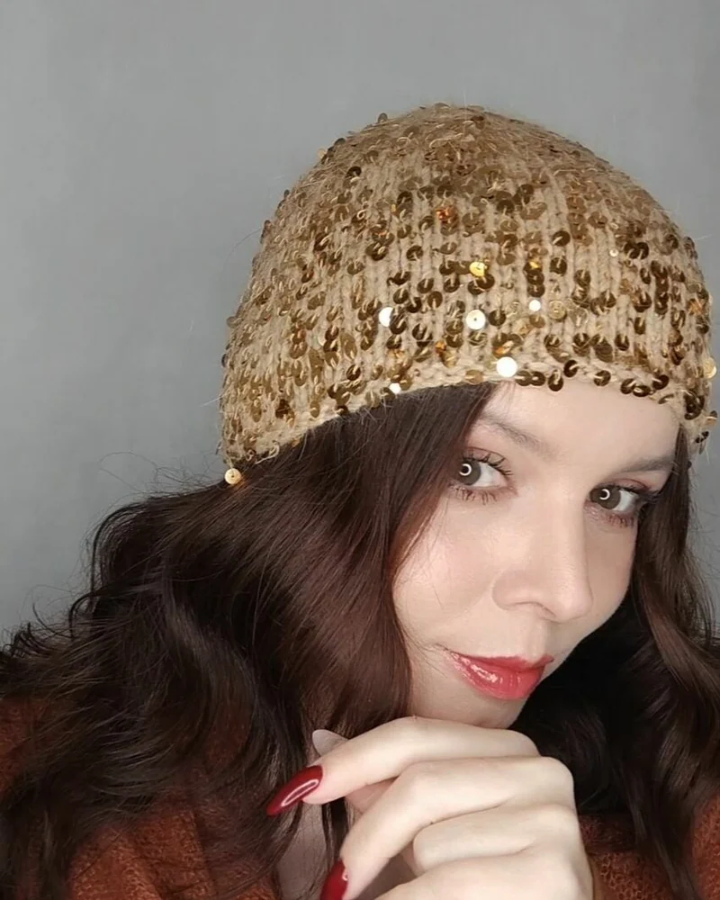 Шапочка с пайетками из хлопка и мериносовой шерсти — Золотистый