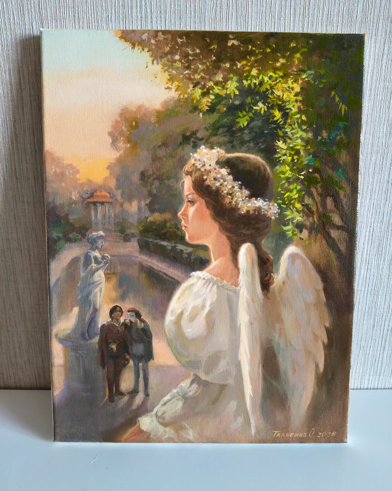 Картина маслом "Предчувствие. Джульетта на балу в костюме ангела" 40*30