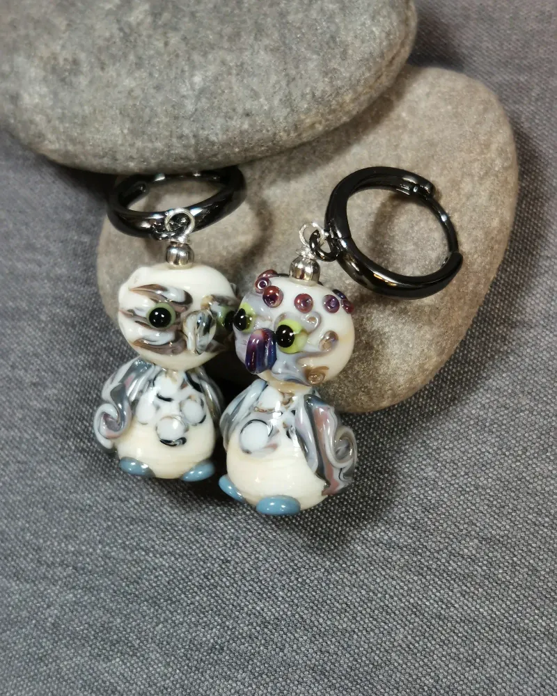 Серьги «Совушки», белые — Основной