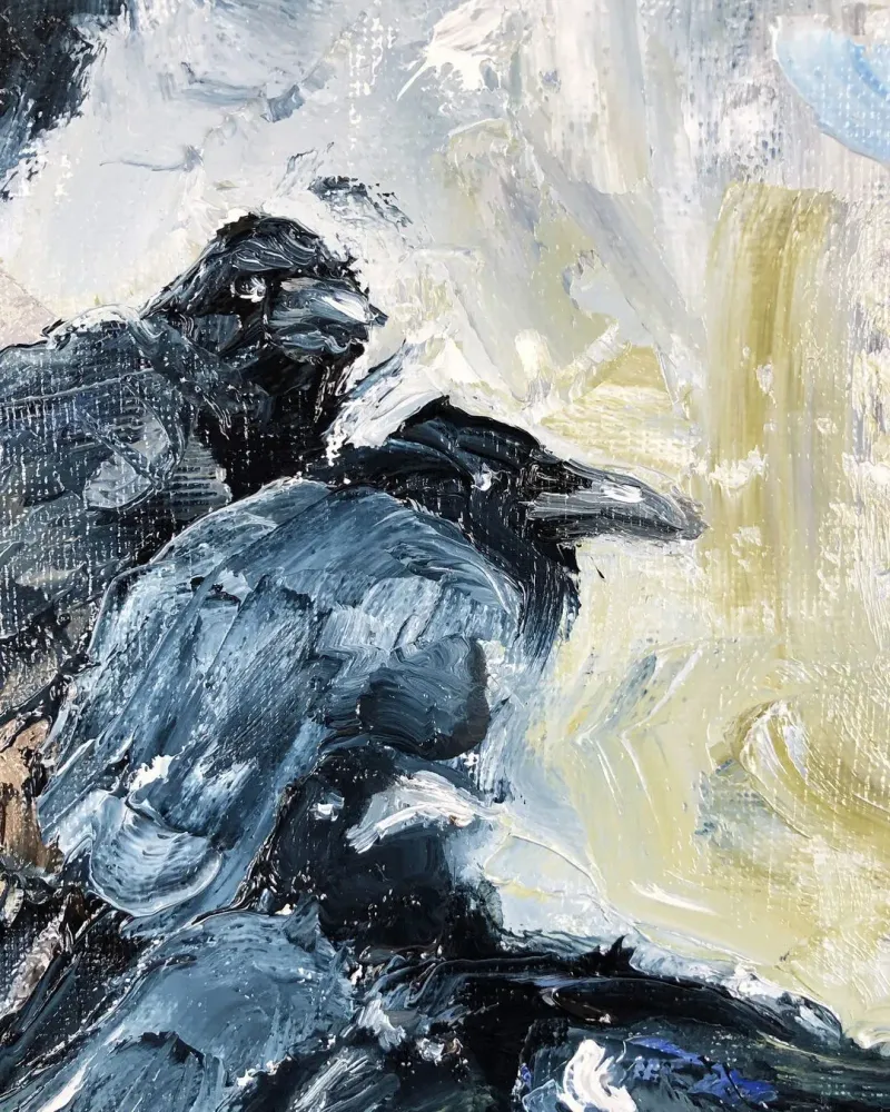 Вороны. Картина маслом 20×30 см — 20×30 см