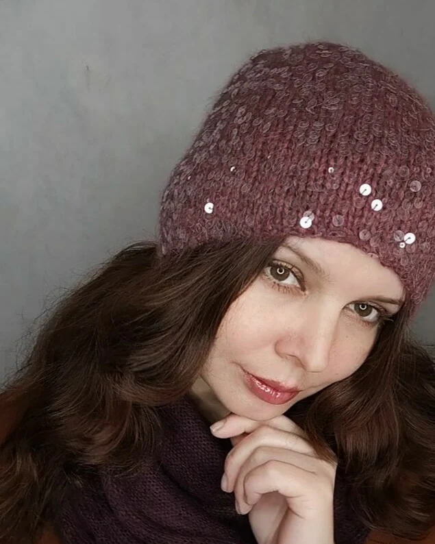 Шапочка по голове с пайетками из хлопка и ангоры — Бордовый