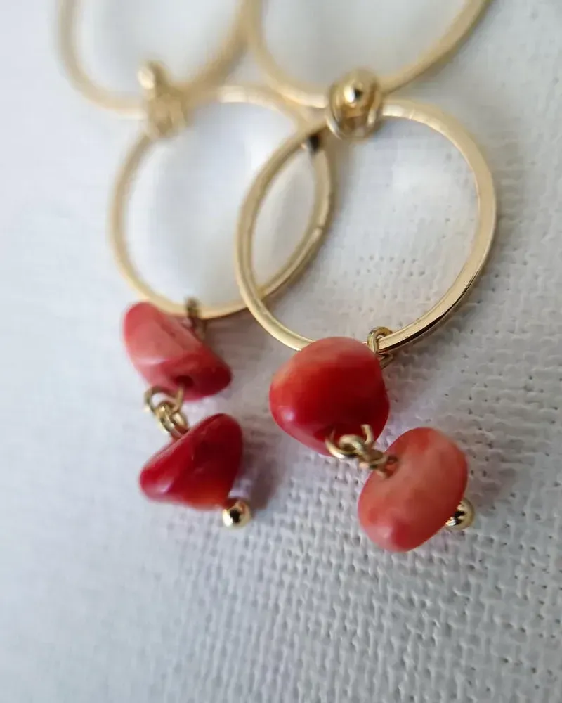 Серьги с натуральным кораллом «Вечное лето», коралловые — Коралловые