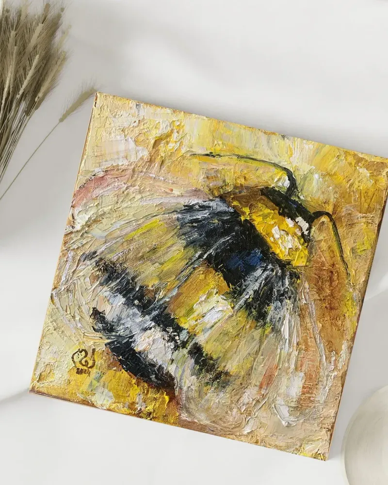 Шмель. Картина маслом 20×20 см — 20×20 см