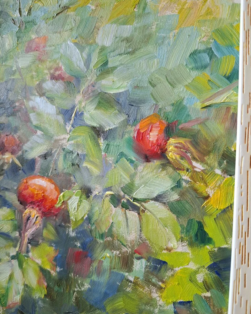 Шиповник. Картина маслом