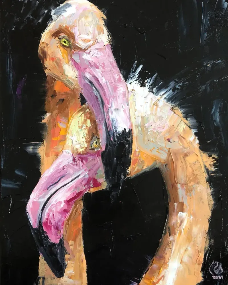 Влюбленные фламинго. Картина маслом 30×40 см — 30×40 см