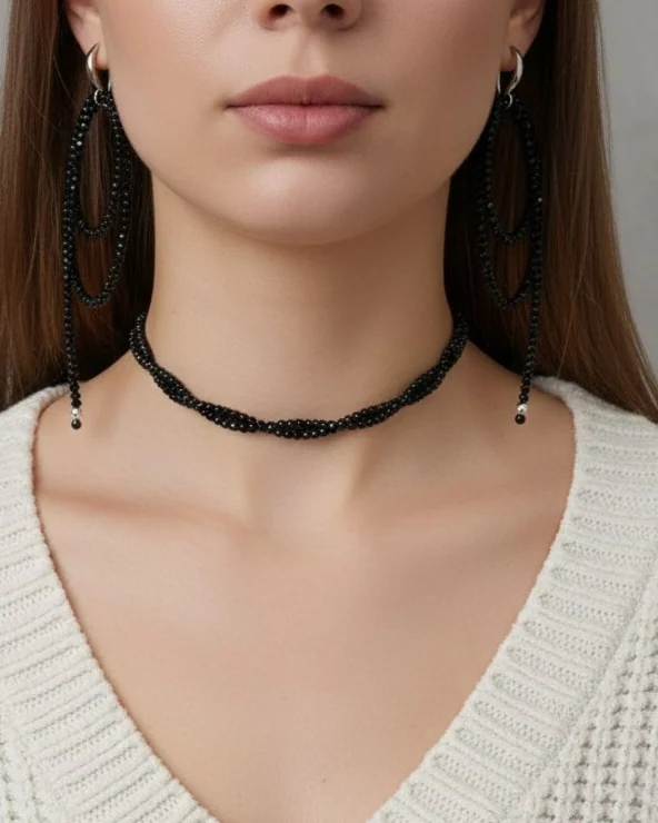 Колье и серьги из граненного стекла, стали