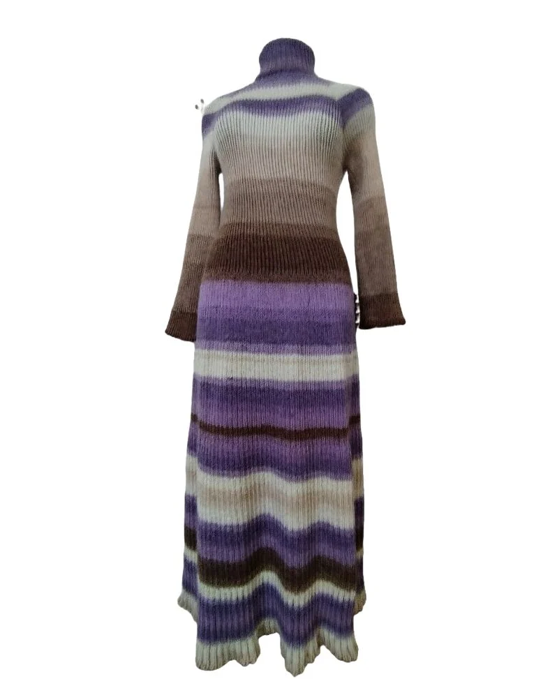 Платье вязаное в полоску с плиссированной юбкой — Основной