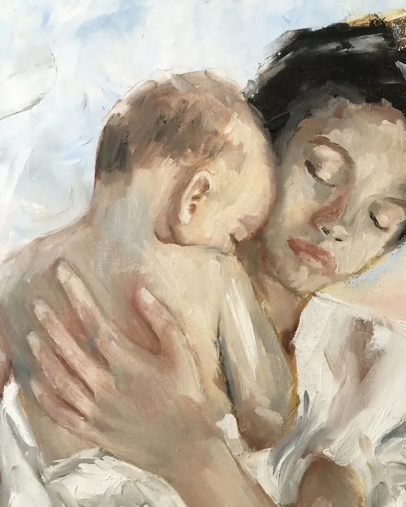 Мама и малыш. Картина маслом 40×50 см — 40×50 см