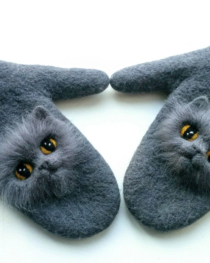 Варежки валяные "Котятки"
