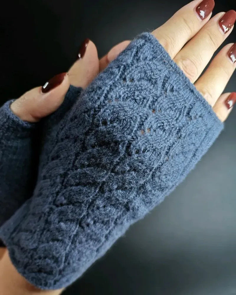 Ажурные митенки из мериноса — Голубые — Голубые