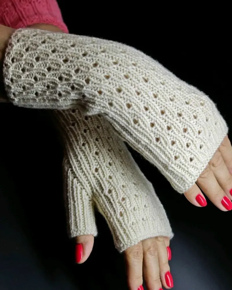 Ажурные митенки из мериноса — Белые 2 — Белые 2