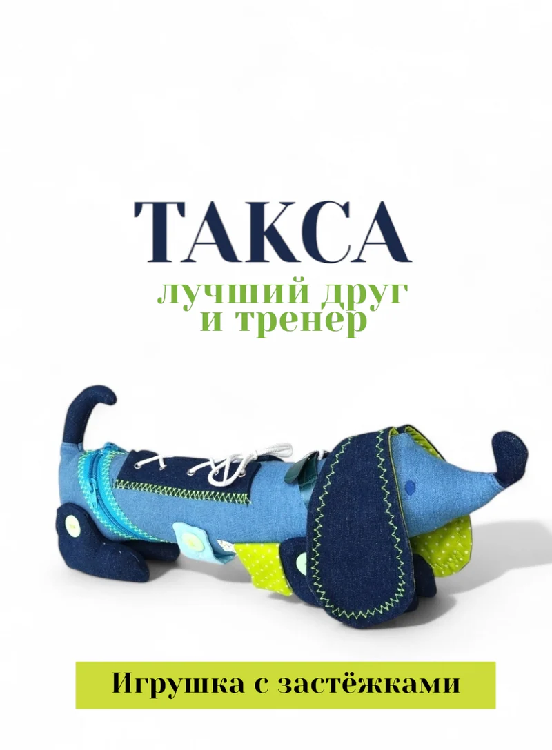 Развивающая игрушка-такса с застёжками